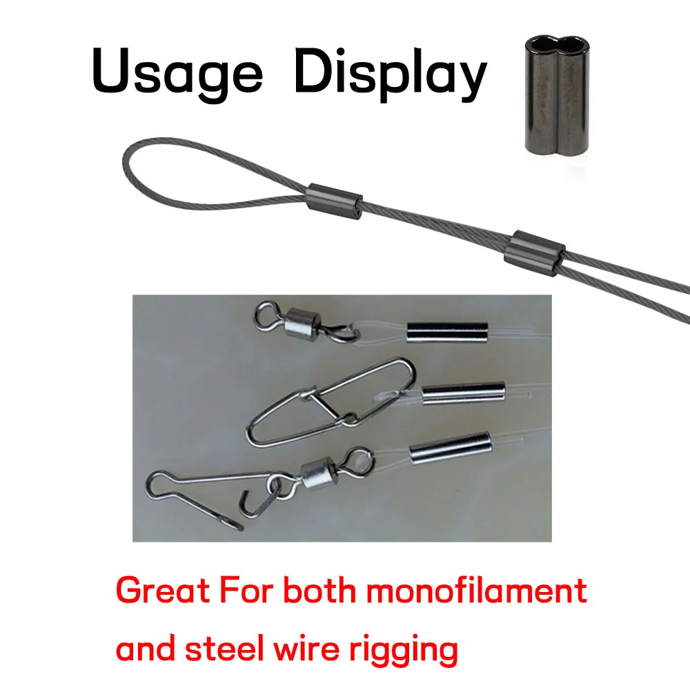 Mini mangas de cobre de doble barril para crimpadores de alambre de acero Mono, Color negro, accesorios de aparejo de pesca de agua salada, aparejos terminales - imagen 4