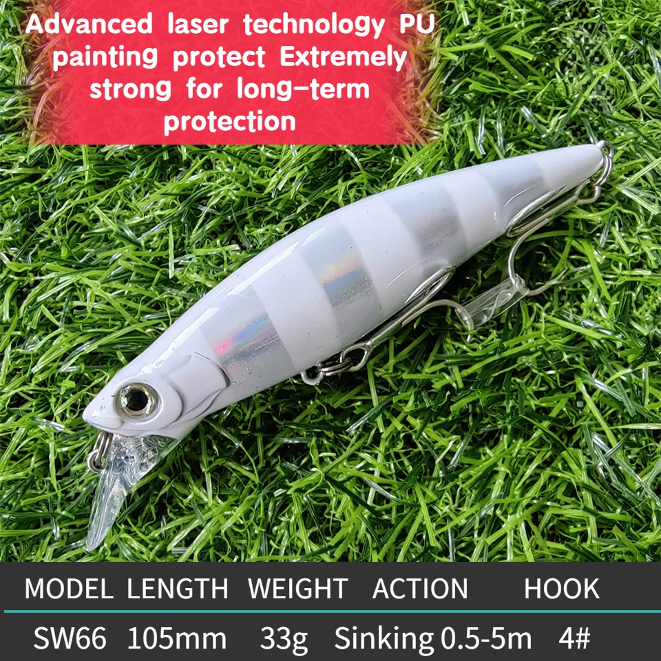 MUKUN-señuelo de Pesca Minnow, 33g, Swimbait, Crankbait, Plopper Whopper, lubina, Lucio duro, atún, pez de hielo, buceo profundo - imagen 3