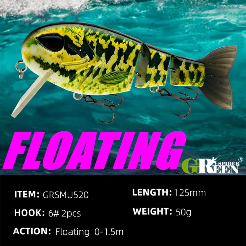 Señuelo de pesca multiarticulado GRS, cebo de plástico duro, planeador, sábalo, cuerpo de colas suaves, Swimbait, Crankbait de hundimiento, aparejos de Lucio, 125mm, 50g - imagen 3