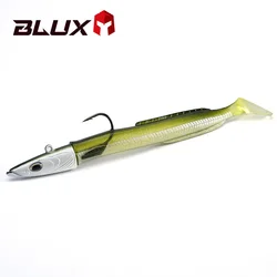 BLUX Happy Sandeel 13cm 27g suave Anguila viva señuelo de pesca paleta cola Jig cabeza gancho vinílicos vibración cebo Artificial equipo de agua salada