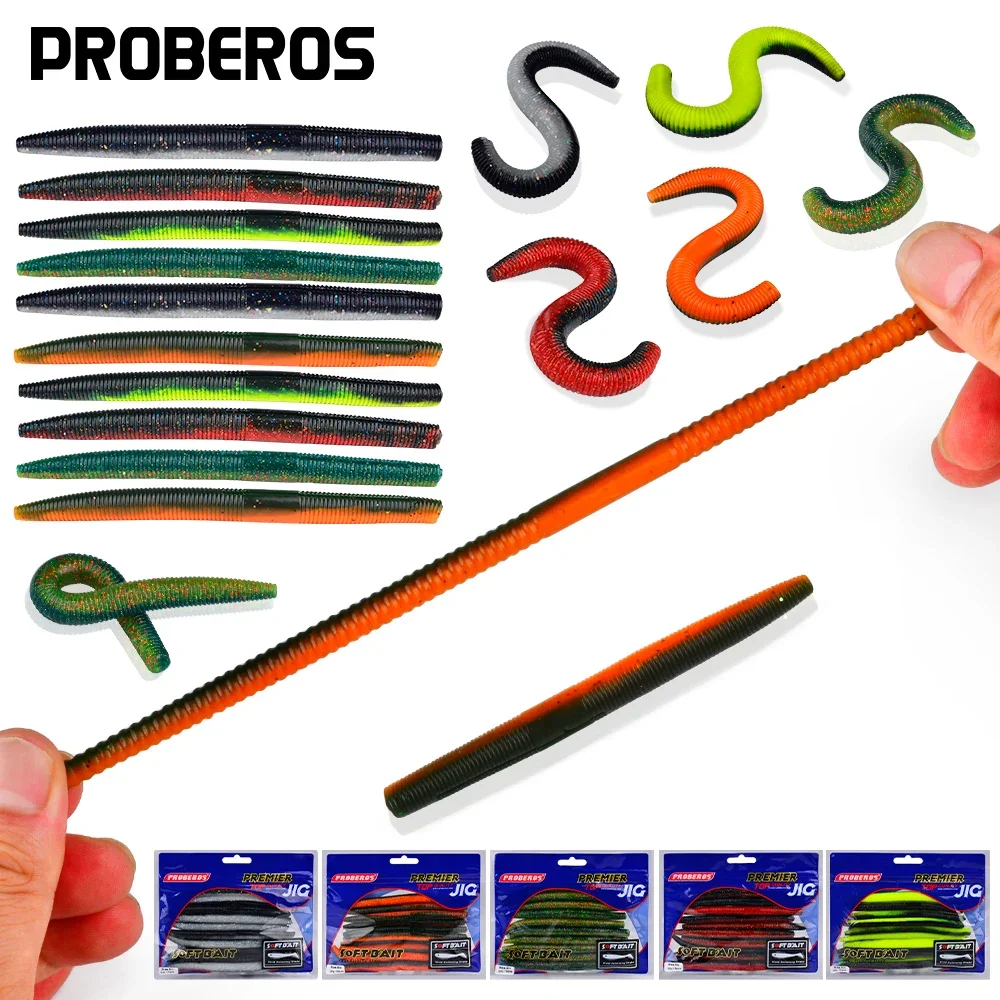 Kit de Señuelos de Pesca de gusanos, cebo de plástico blando, gusano loco, para lubina, trucha y otros peces de agua dulce/salada, 10 Uds. - imagen 2