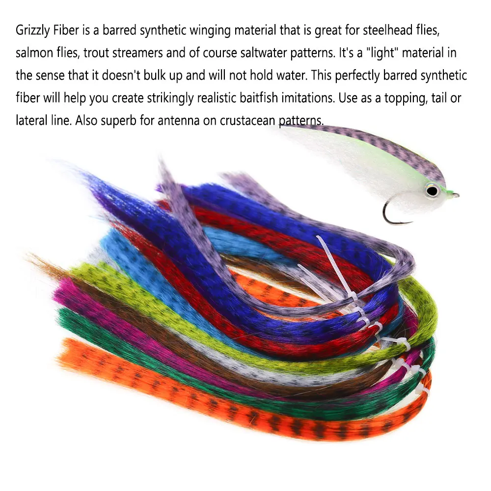 Bimoo, 1 paquete, Material de atado de moscas de fibra sintética Grizzly, fibra de pececillo de color negro para Baitfish Steelhead, moscas, Señuelos de Pesca de Mar - imagen 4