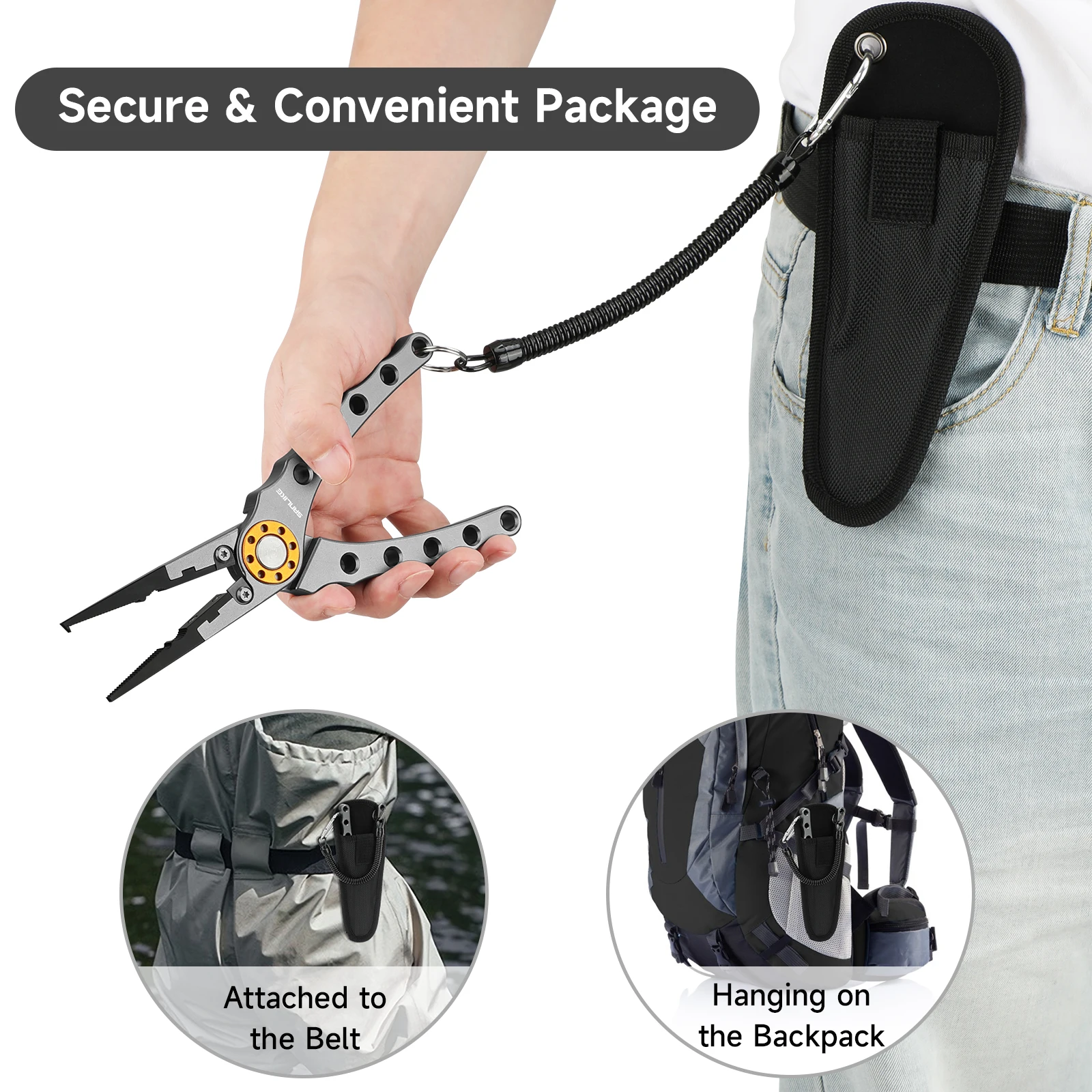 SANLIKE-Alicates de pesca de aleación de aluminio, cortadores de alambre portátiles para enganchar, alicates de resorte de operación con una sola mano, hojas de carburo de tungsteno - imagen 3