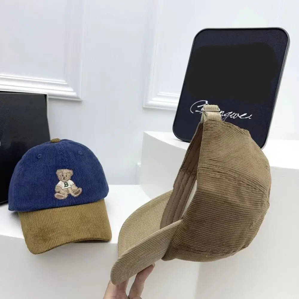 Gorra de béisbol con oso bordado informal, sombrilla de viaje de ala ancha transpirable, sombrero de pana ajustable para deportes al aire libre - imagen 5