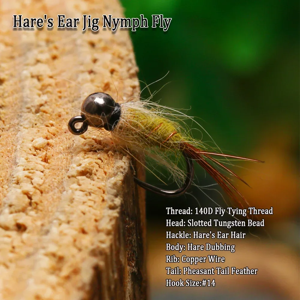 Wifreo 4 Uds cabeza de cuentas de tungsteno plantilla de oreja de liebre Ninfa mosca hundimiento rápido húmedo Euro Ninfa mosca trucha Señuelos de pesca cebos anzuelo # 14 - imagen 3