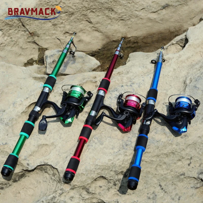BRAVMACK Kit completo para principiantes, caña de pescar telescópica de 1,8 m/5,9 pies y carrete giratorio combinado con señuelos, anzuelos y bolsa de transporte - - imagen 4