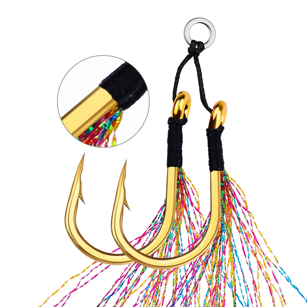 1 Uds. Anzuelo de Pesca de acero rico en carbono con púas, ganchos dobles individuales, accesorios de plumas de hilo, anzuelos de Jigging lento de acero al carbono para Pesca - imagen 5