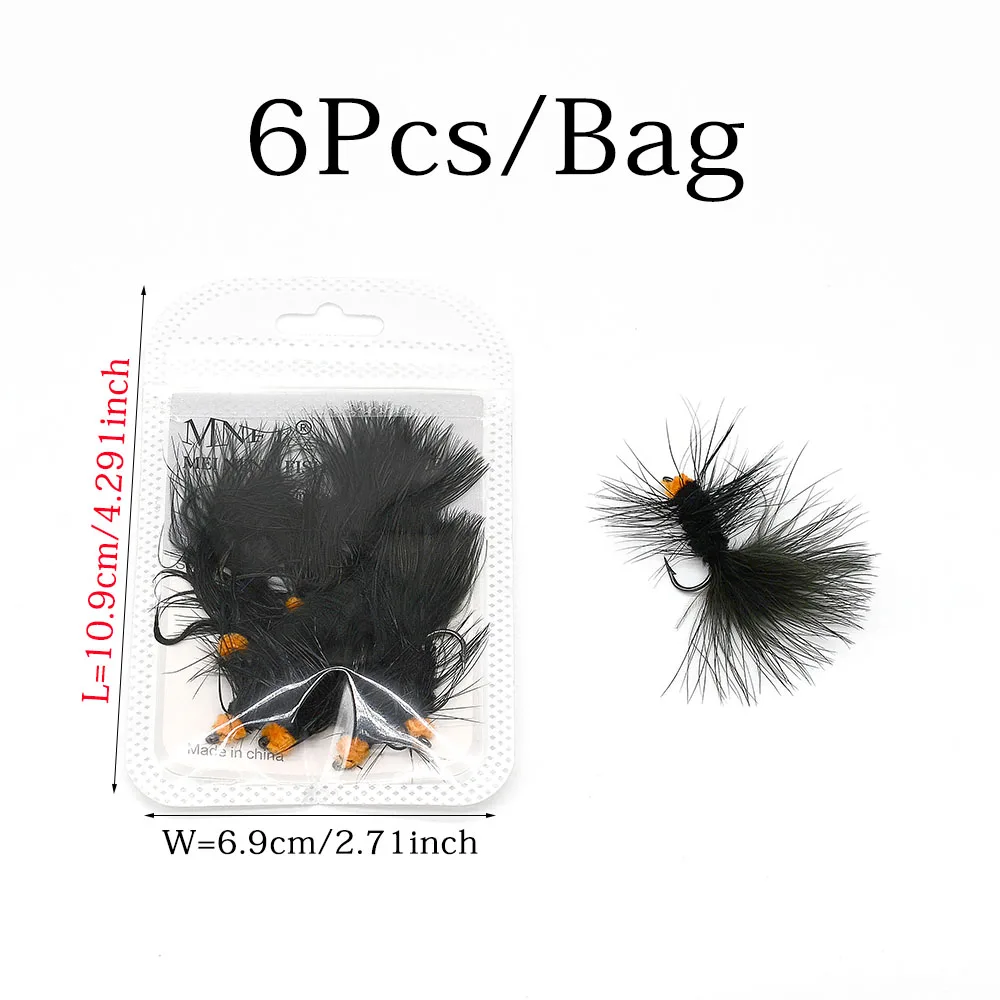 MNFT, 6 uds., serpentinas de lana para insectos, señuelos para moscas de pesca, anzuelo para atar moscas de agua salada, cebo para moscas de trucha - imagen 5