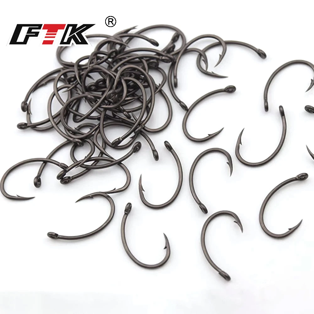 FTK anzuelos carpa púas PTFE acero inoxidable carbono curvo ancho