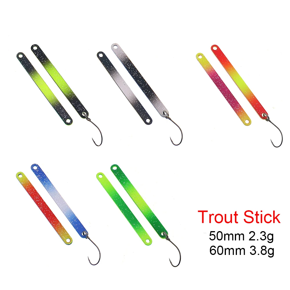 5 uds PescaTrout Stick cuchara de Pesca en hielo 2,3g 3,8g cuchara colorida cebo de Pesca de Metal de cobre para trucha Pike perca - imagen 3