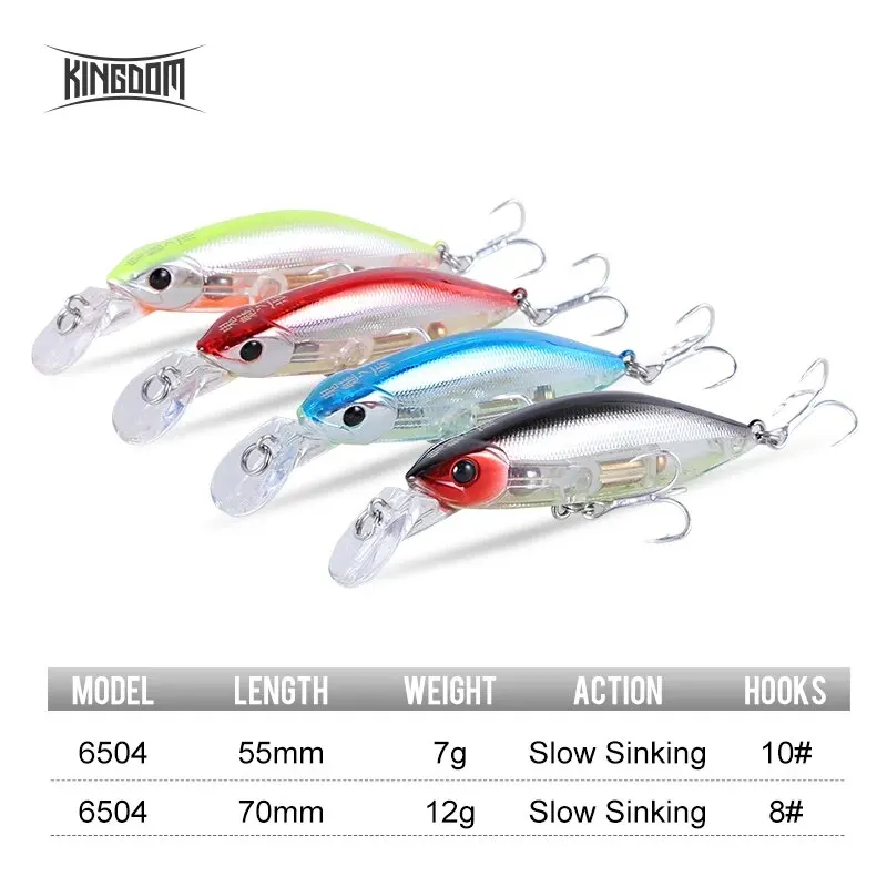 Kingdom-señuelo de pececillo de hundimiento lento, 4 unidades/caja, 70mm, 12g, 55mm, 7g, Señuelos de pesca de pececillo con ruido, Swimbaits, Wobblers duros para pesca de lubina - imagen 3