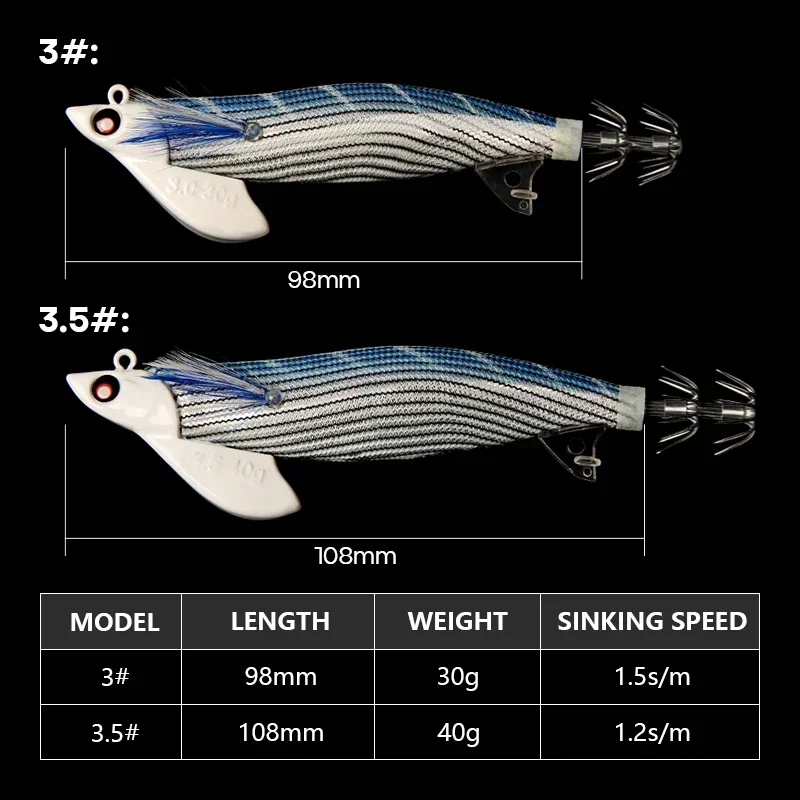 Señuelo de calamar de plomo de 30g y 40g con anzuelo BKK, plantilla de calamar, cebo Artificial Eging para pulpo, sepia, Señuelos de Pesca de Mar EGI - imagen 3