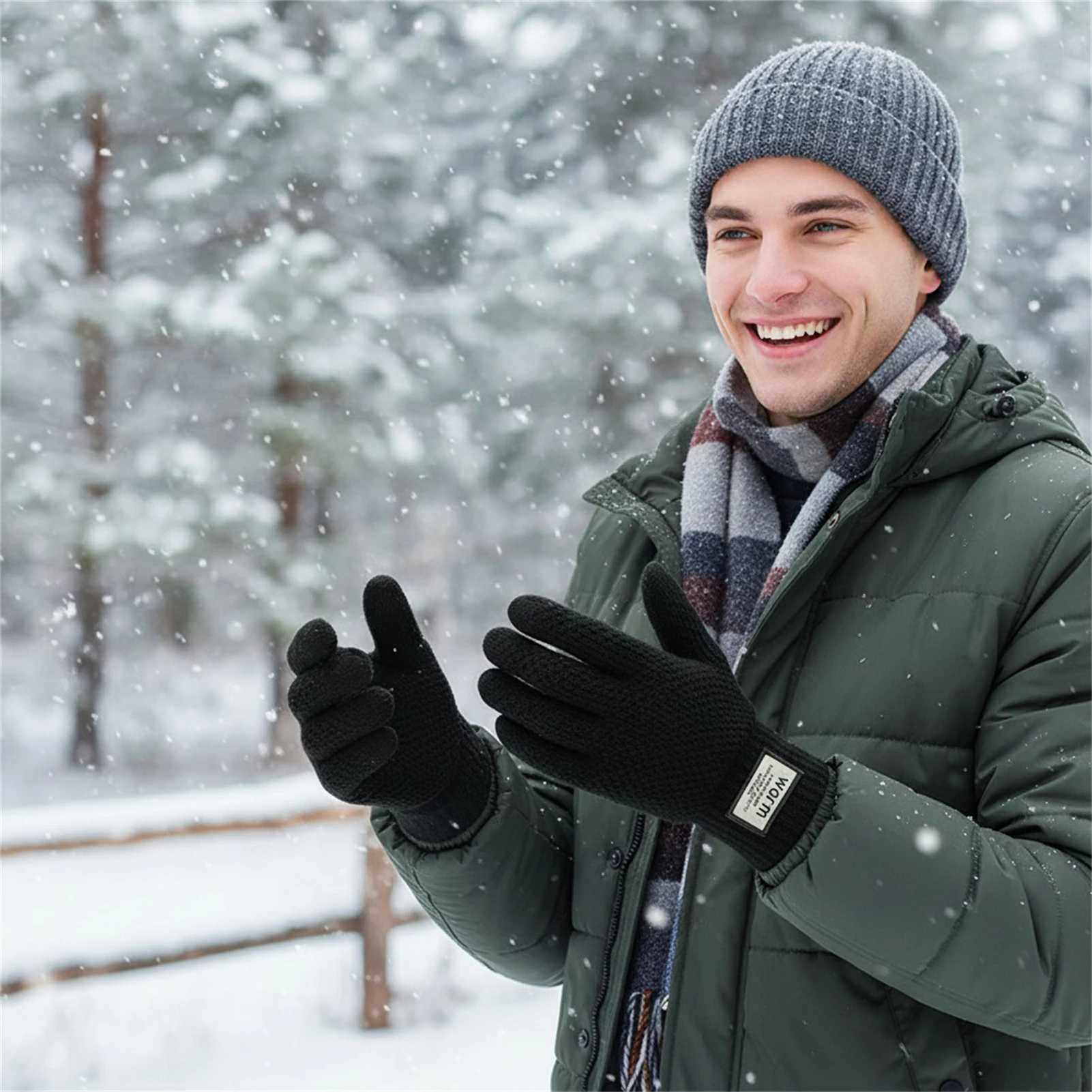 Guantes de ciclismo para hombre, cálidos guantes de punto con pantalla táctil y forro polar, patrón de piña para ciclismo, actividades al aire libre, invierno - imagen 5