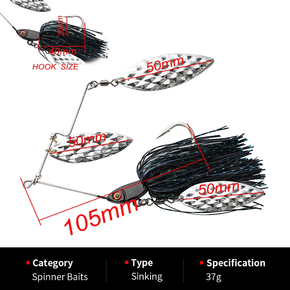 1 st Vissen Lokken 3 Blade Spinnerbait 37g Naald Zwemmen Aas Lepel Wobblers Bass Spinner Aas Metalen Vissen lokken - imagen 2