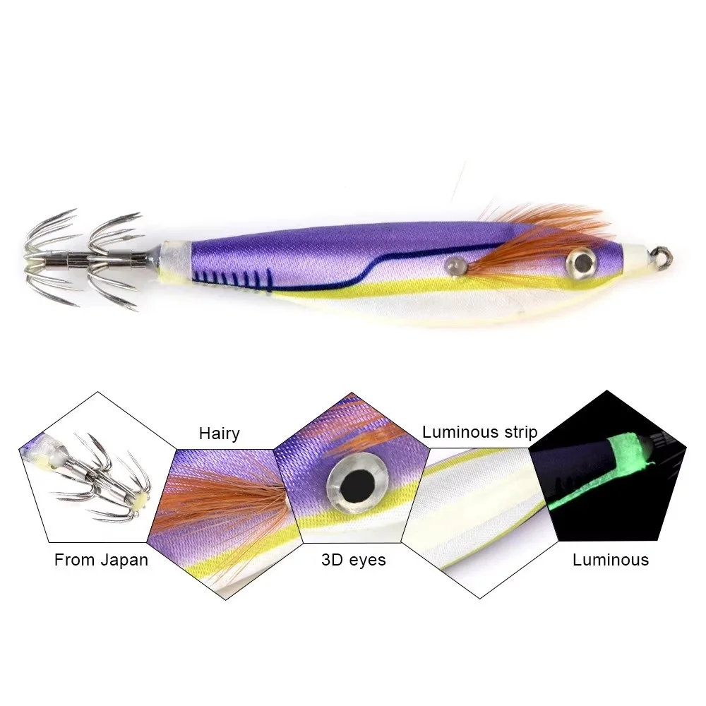 FTK-señuelos de pesca con plantilla de calamar luminosa, ojo 3D, 8cm, anzuelo de calamar y camarón, señuelo de pulpo, cebo Artificial, accesorios de pesca de mar, 10g - imagen 5