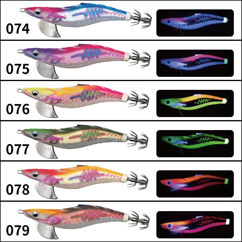 Japón YAMASHITA bola de acero anzuelo de calamar cebo de madera para camarones EGI-OH SEARCH # 2.5 # 3.0 # 3.5 12g/17g/24g Cebo de calamar con brillo luminoso - imagen 3