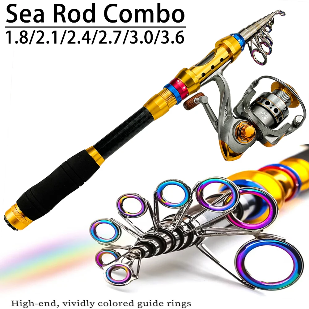 Caña de pescar telescópica de 1,8-3,6 m, carrete de pesca combinado, caña de pescar giratoria de viaje portátil con juego de carretes serie 2000/3000/5000