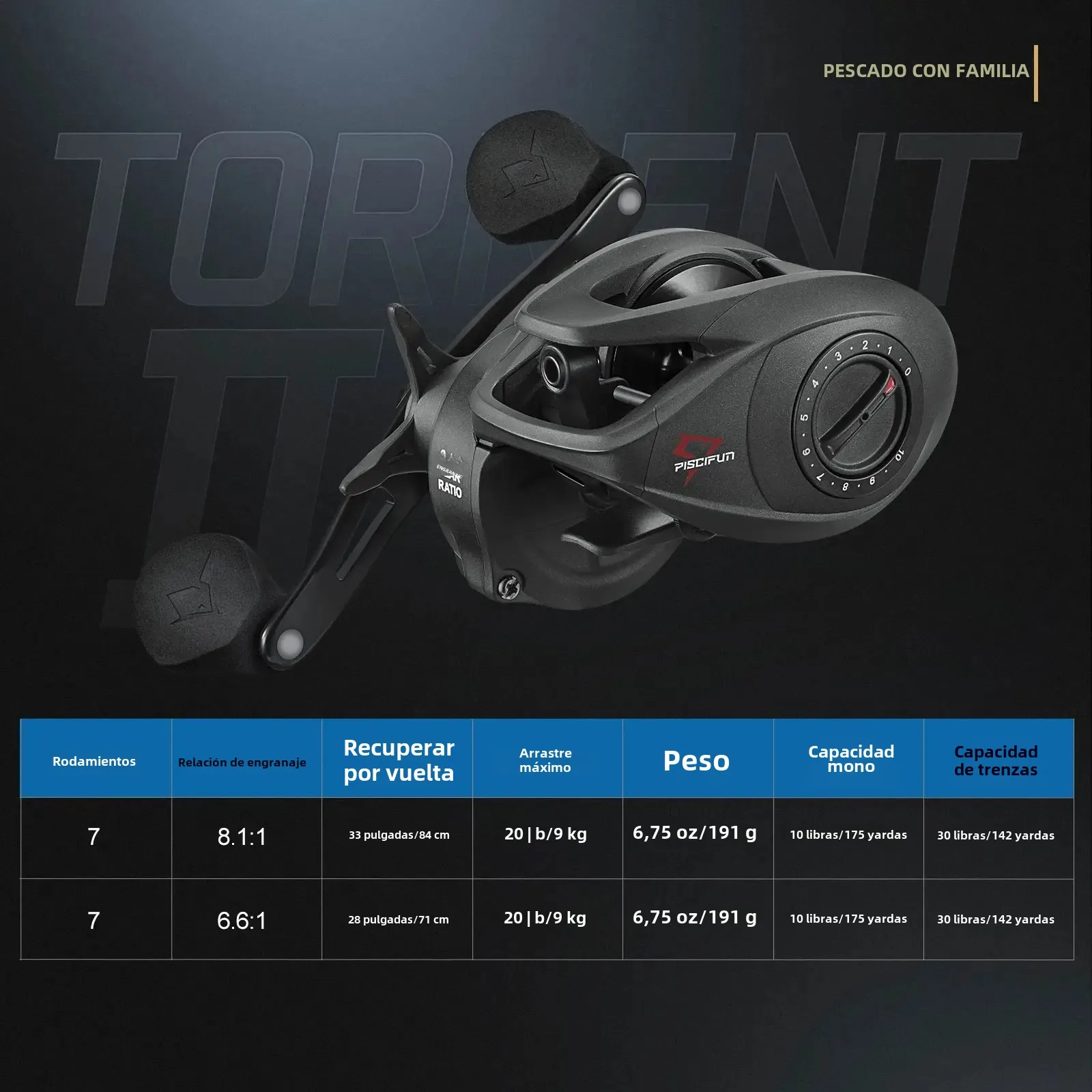 Carrete de pesca Piscifun Torrent II 100 Baitcasting 9kg arrastre de fibra de carbono 6,6:1/8,1: 1 frenado magnético ligero 191g carrete de pesca de fundición - imagen 5