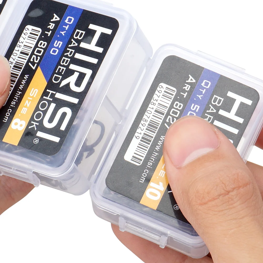 Hirisi 50 Uds. Anzuelo de púas de acero inoxidable recubierto de PTFE con alto contenido de carbono con ojo 8027 accesorios de pesca caja de plástico empalmable - imagen 5