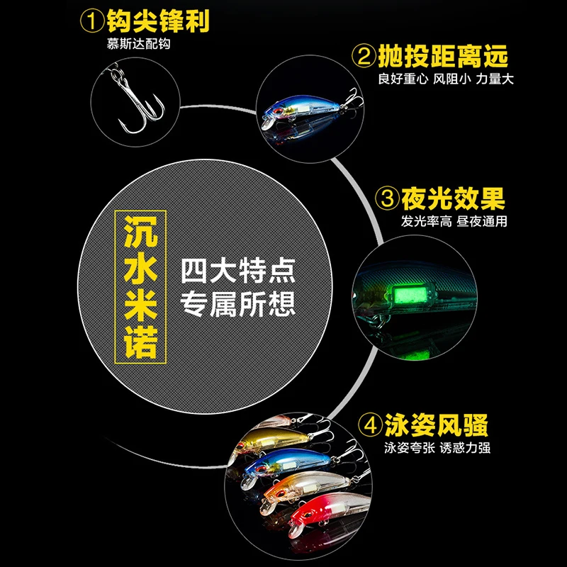 Equipo de pesca PD luminoso, Mino sumergido, corredor de carretera, cebo falso, aviador de agua dulce - imagen 3