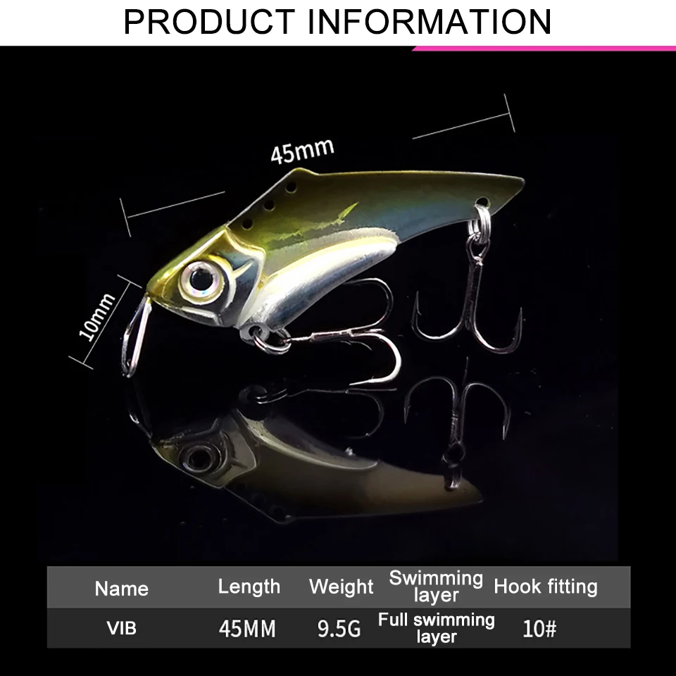 WALK FISH 1 Uds Metal VIB 45mm 9,5g señuelo de Pesca cuchara vibratoria cebos duros Crankbait Wobbler Swimbait cigarra VIB señuelo Pesca - imagen 4