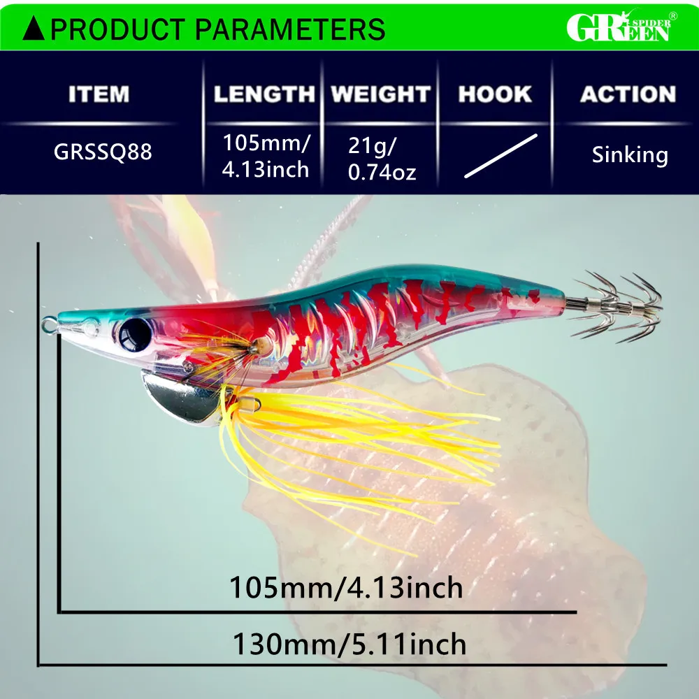 Señuelo de pesca luminoso UV de 105mm y 21g, cebo de madera para camarones, anzuelo de calamar Artificial, pulpo, sepia, cebos duros para pesca en el mar - imagen 4