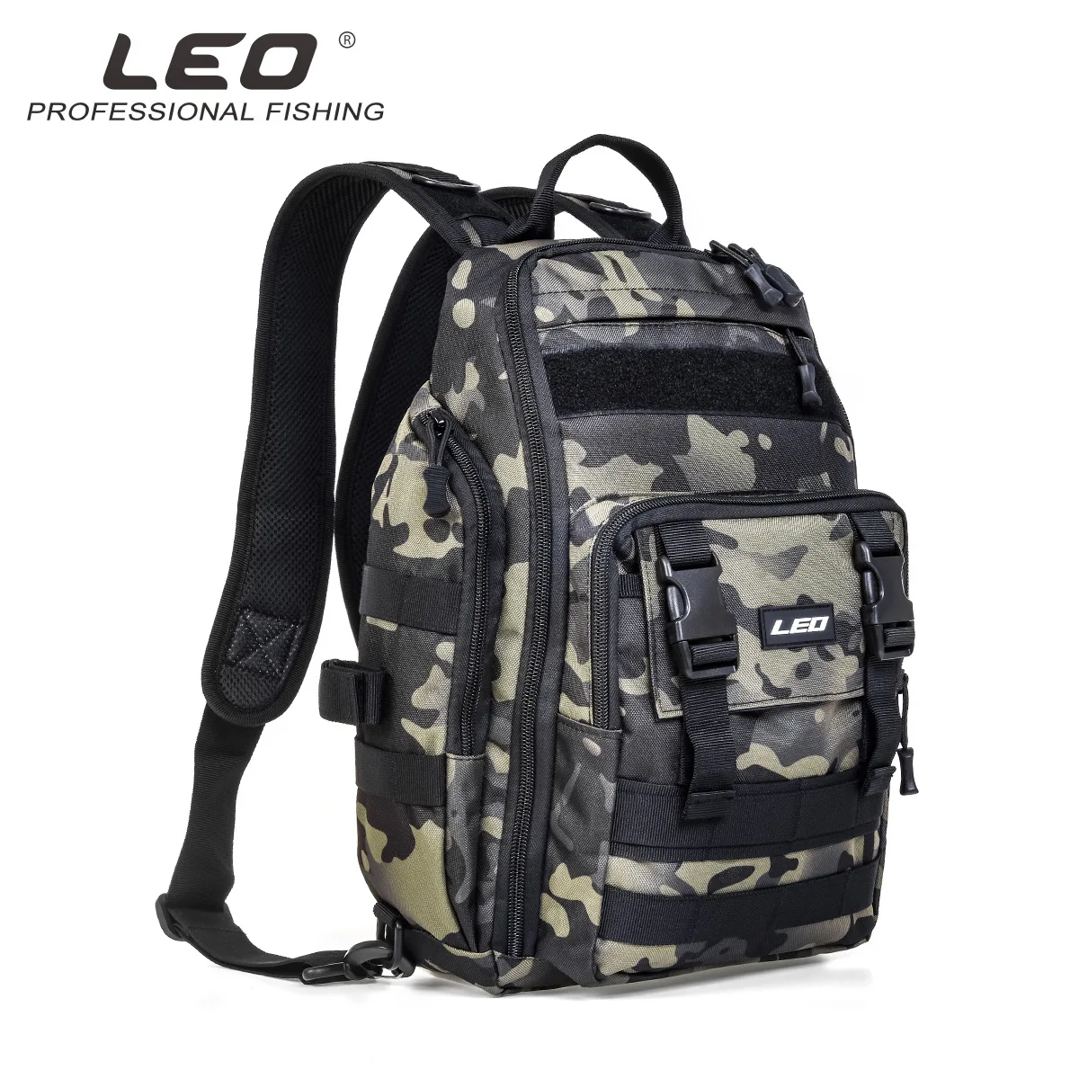 LEO-Bolsa de pesca de gran capacidad para exteriores, bolso de cintura de hombro doble individual, mochila de aparejos de pesca, almacenamiento de viaje - imagen 3