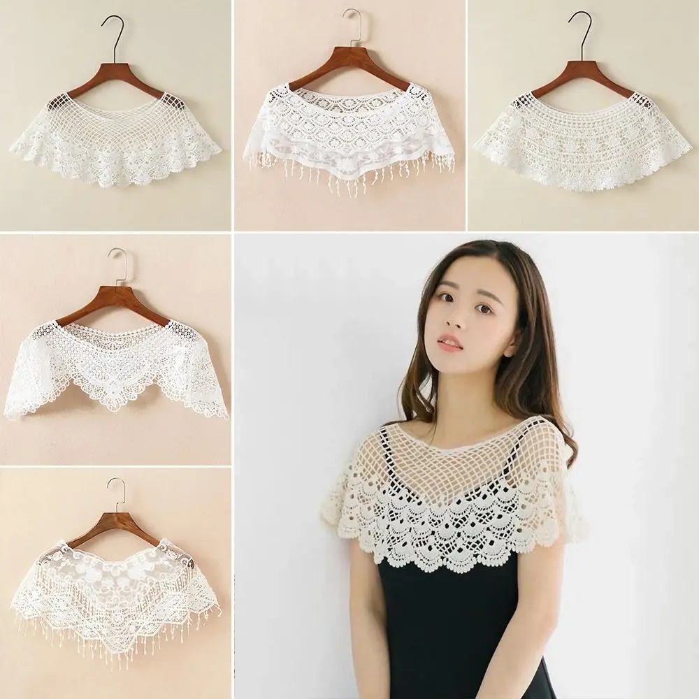 Capa cruzada chal de encaje de Color puro blusa de encaje hombros bufanda capa de cuello falso primavera otoño - imagen 5