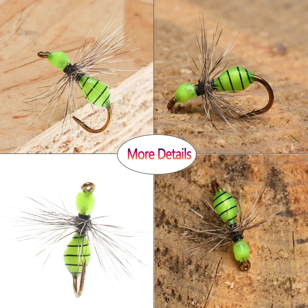 Bimoo 6PCS # 10~ # 16 Grizzly Hackle epoxi hormiga mosca fluorescente ninfas mosca seca mosca terrestre para señuelos de pesca de trucha - imagen 4