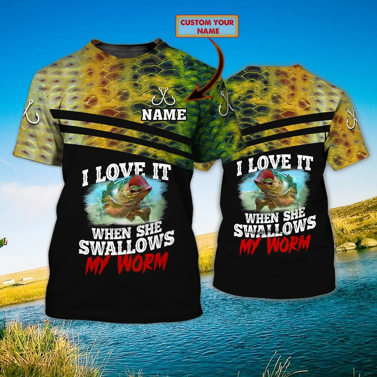 Bass Fishing-Camiseta personalizada con nombre 3D completamente estampado para hombre, camiseta de manga corta Unisex de verano, camisetas informales TX257 - imagen 3