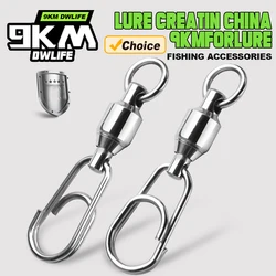 Conector giratorio de pesca de 9KM, 10 Uds., giratorios de pesca de acero inoxidable, rodamiento de bolas, Clip rápido, aparejos de pesca