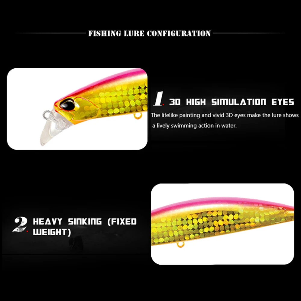 Señuelos de pesca de 9,5 cm y 30g, Wobbler de pececillo que se hunden, cebo duro Artificial pesado de fundición larga, Jerkbait, pesca en agua de mar, cebo de lubina MN622 - imagen 5