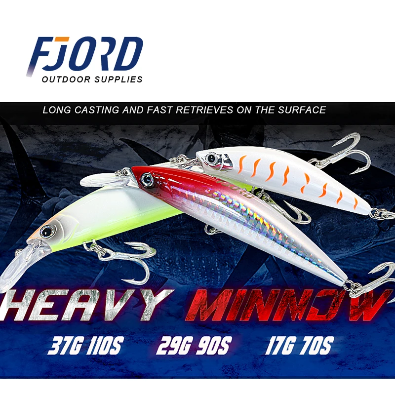 FJORD-SEÑUELOS DE PESCA DE pececillos de hundimiento pesado, cebo Artificial de mar de fundición larga, Jerkbait, 110S, 37g, 90S, 29g, 70S, 17g - imagen 2