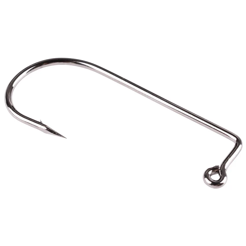 100 Uds anzuelos de pesca de vástago largo anzuelo de acero rico en carbono negro anzuelo de pesca vertical compensado de 90 grados para señuelo suave tamaño 2 # -5/0 # - imagen 5