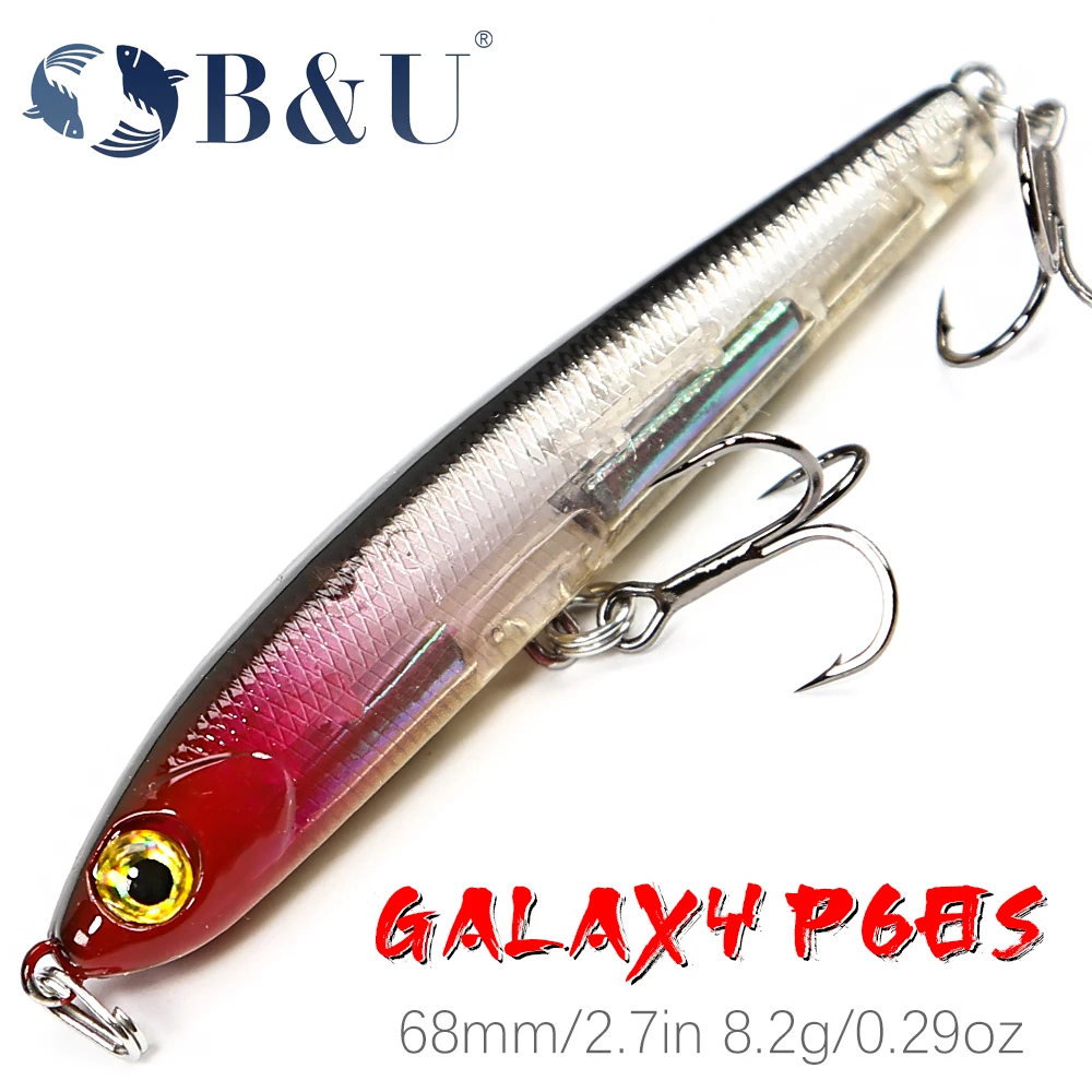 B & U 68mm 8,2g lápiz que se hunde palo pesado señuelo de pesca agua salada sin labios Minnow Wobbler cebo de plástico duro