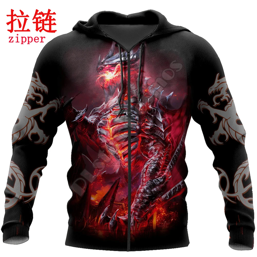 PLstar Cosmos Dragon mitología tatuaje 3D completamente estampado moda hombres Sudadera con capucha Unisex cremallera Sudadera con capucha Casual chándales KJ978 - imagen 3