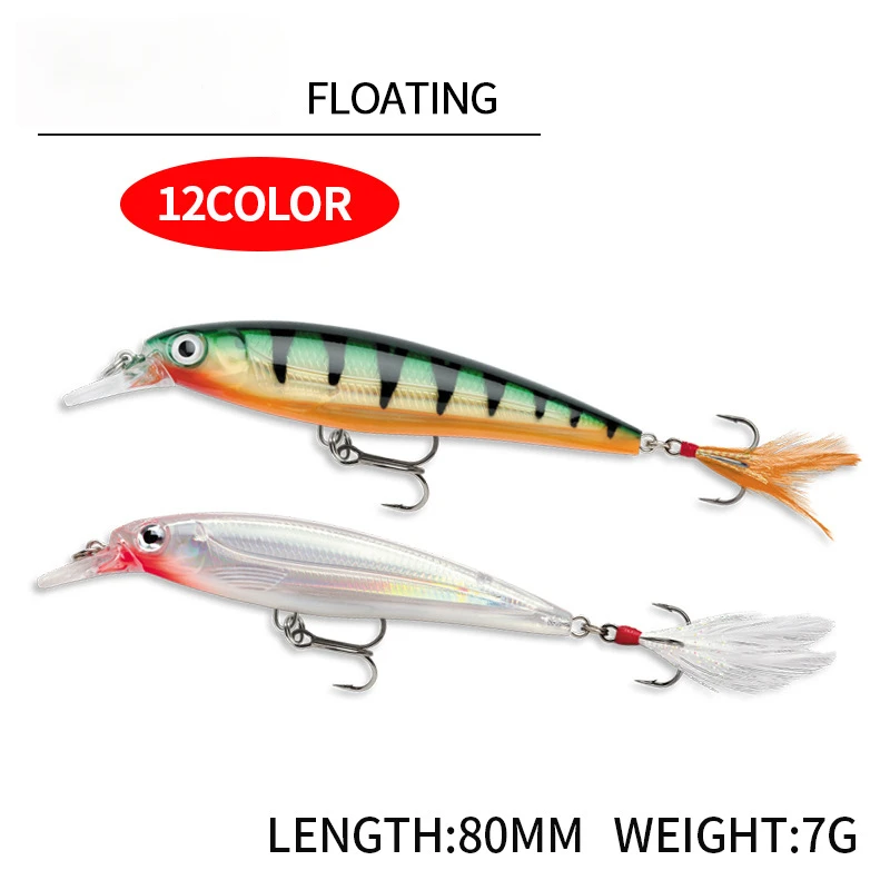 Cebo de pesca, anzuelo de pluma de cebo duro láser flotante de largo alcance, 80MM/7G, cebo falso, pesca en mar de agua dulce, pout de lubina - imagen 3