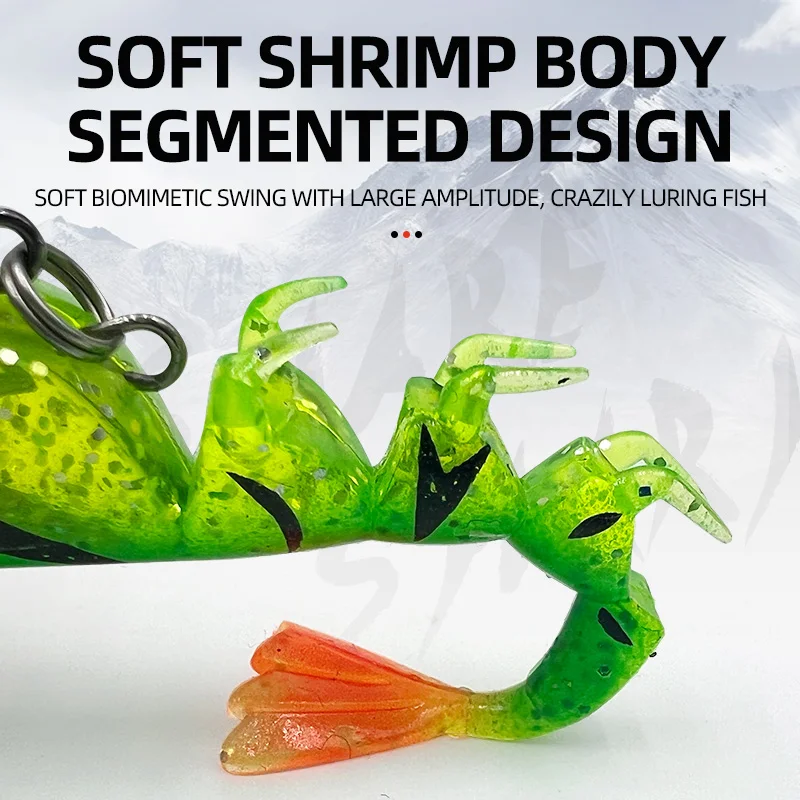 Señuelo de plástico suave para pesca de camarones, cebo de fundición para agua dulce y salada, multisección, gambas shimma, con gancho triple - imagen 3