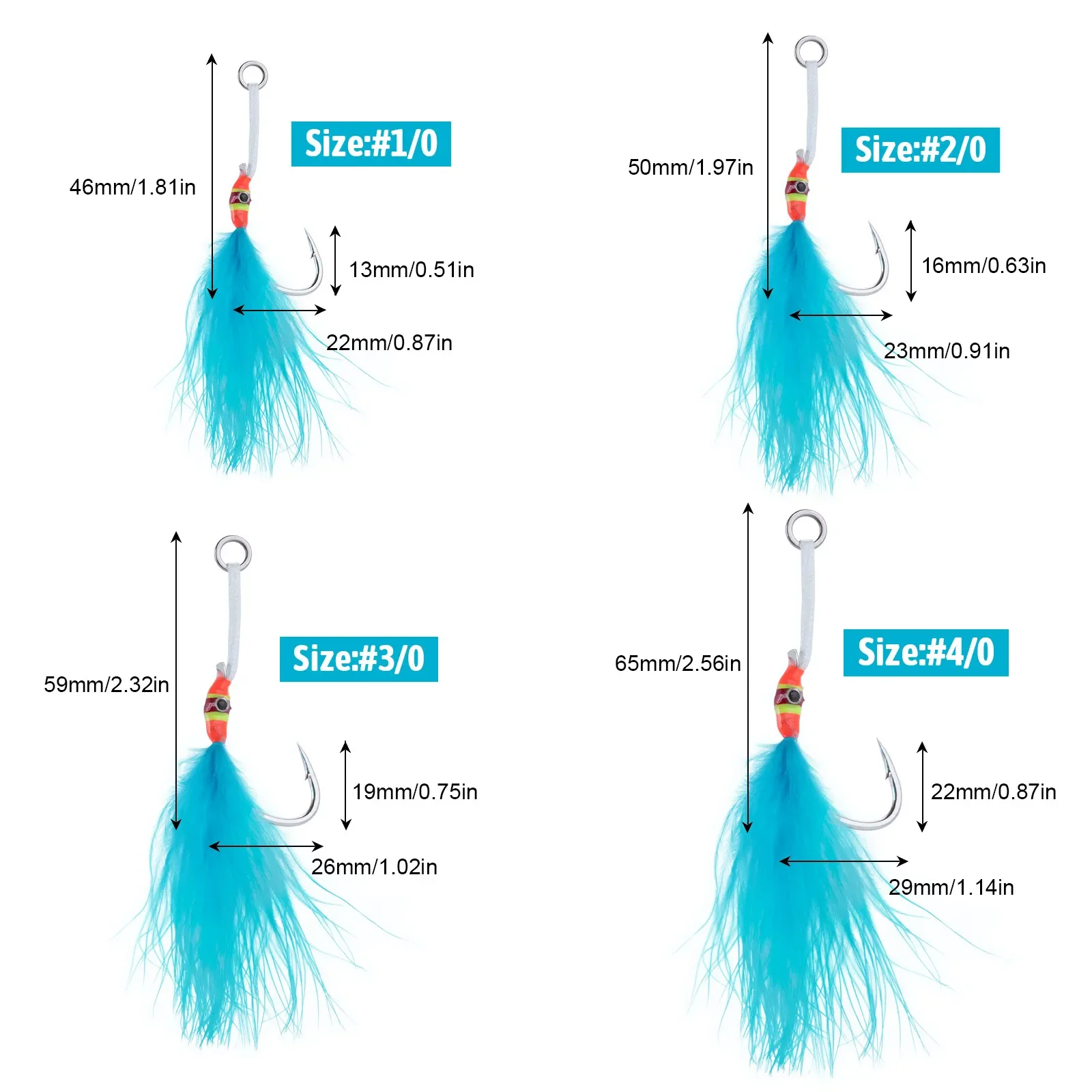 Goture-gabaritos de pesca de Jigging lento, anzuelo de asistencia # 1- # 4 anzuelos de púas individuales, pluma de hilo, señuelo de pesca de acero con alto contenido de carbono - imagen 4