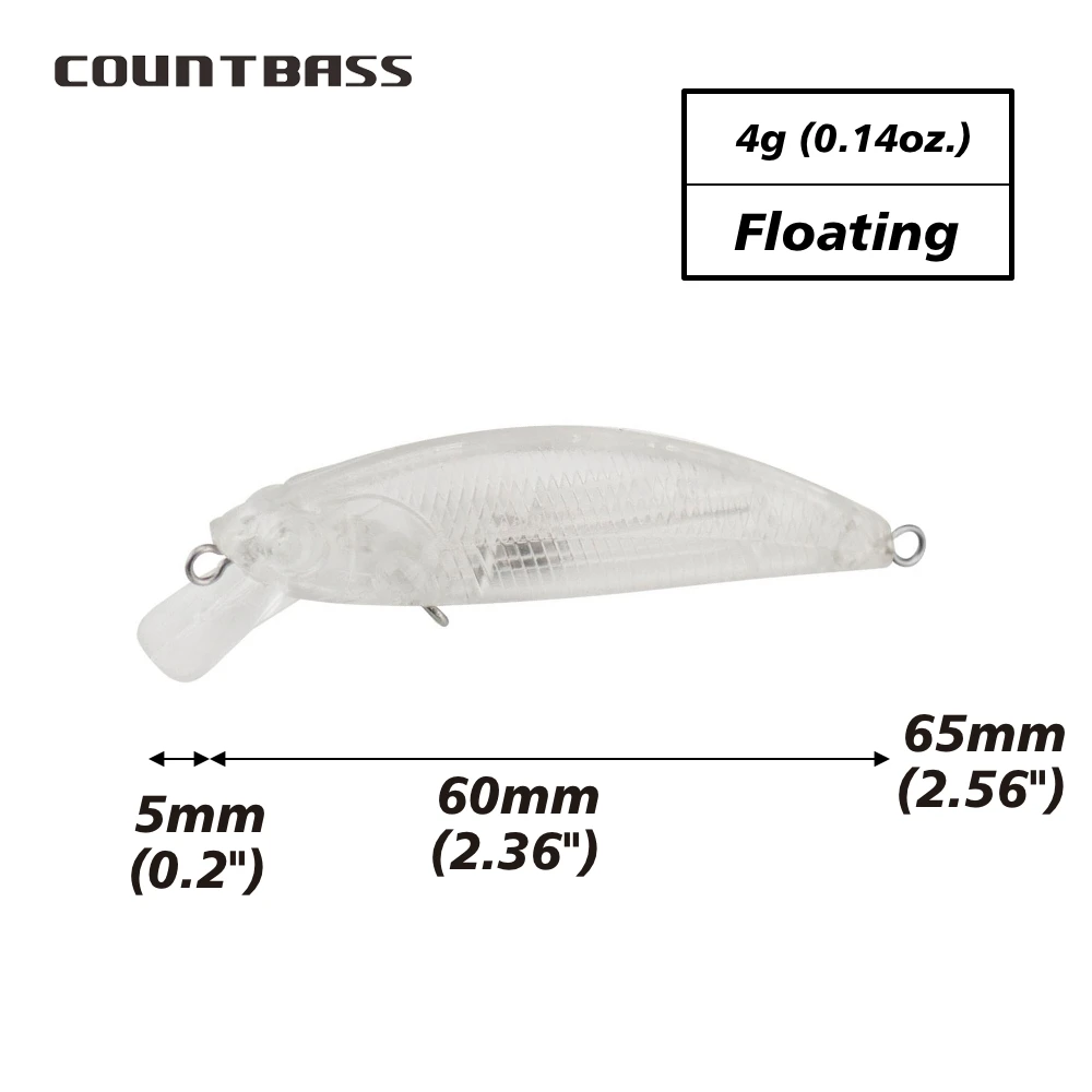 Countbass 10 Uds. Señuelos duros en blanco 2,36 "/60mm 0,14 oz/4g, cebos de pesca flotantes sin pintar, pececillos, Wobblers, señuelos para peces de agua dulce - imagen 2