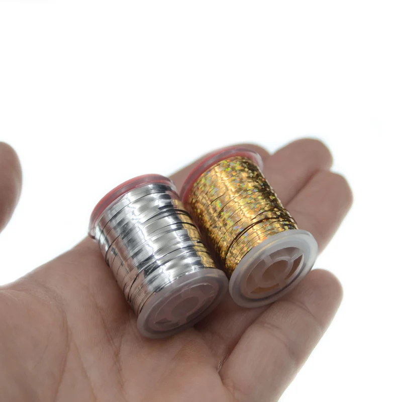 2 carretes de oropel holográfico Mylar, Material para atado de moscas para Muddler Minnow Midges, 90 metros/carrete, oropel plano, envoltorio de moscas, cuerpos - imagen 5