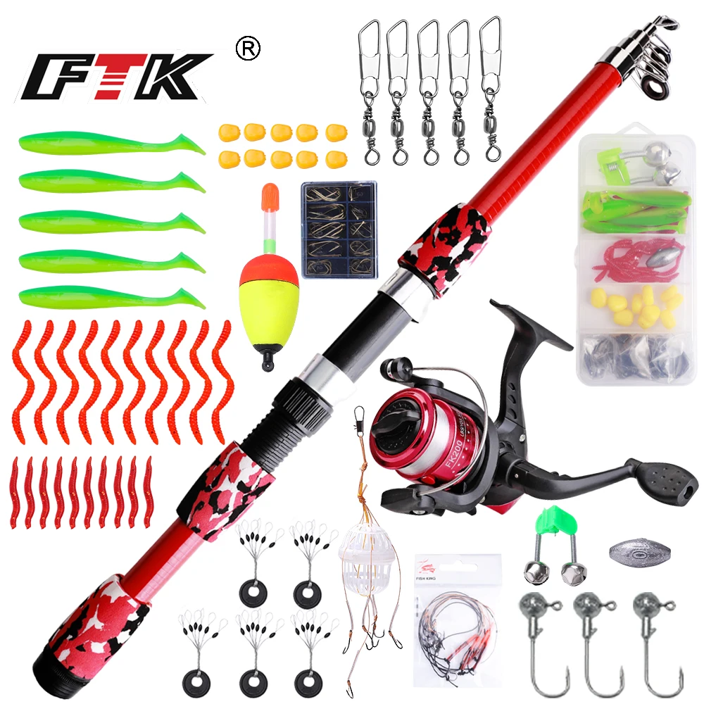 Juego de cañas de pescar FTK, Kits completos de 1,8 M con caña de pescar telescópica y carrete giratorio 5,2: 1, anzuelos para cebos, juego de postes de viaje - imagen 2