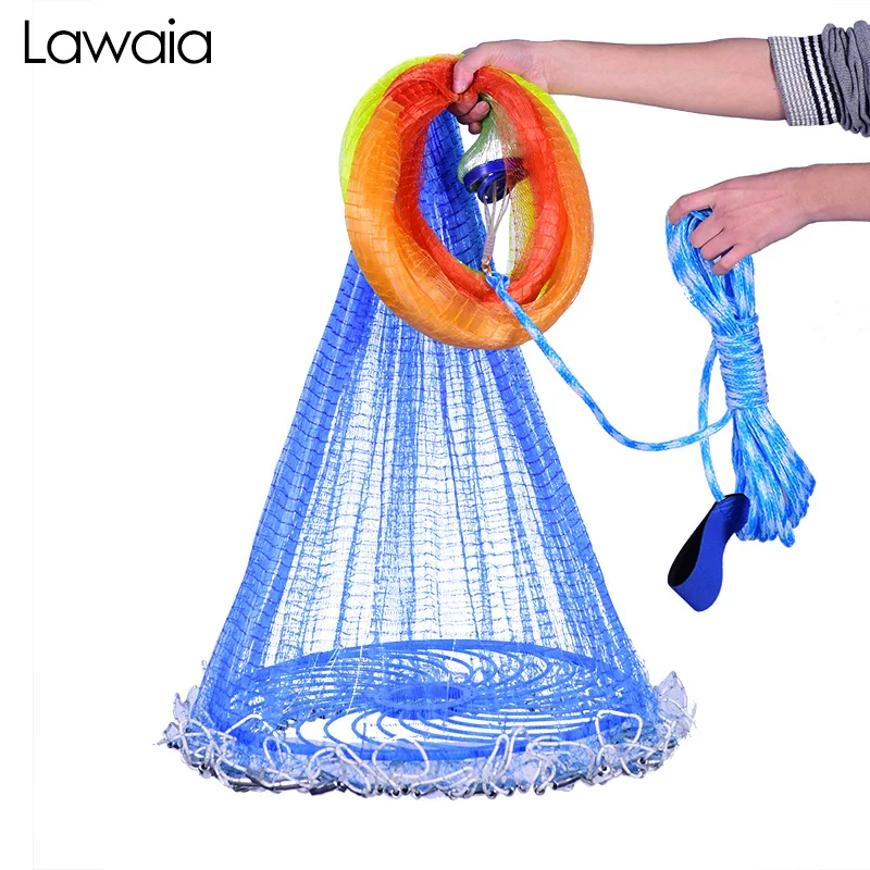 Lawaia Red de Pesca para Lanzar a Mano, Red de Aterrizaje, Red de Pesca, Malla Pequeña Fundida, Fácil de Lanzar, Moda de Pescado, Multicolor
