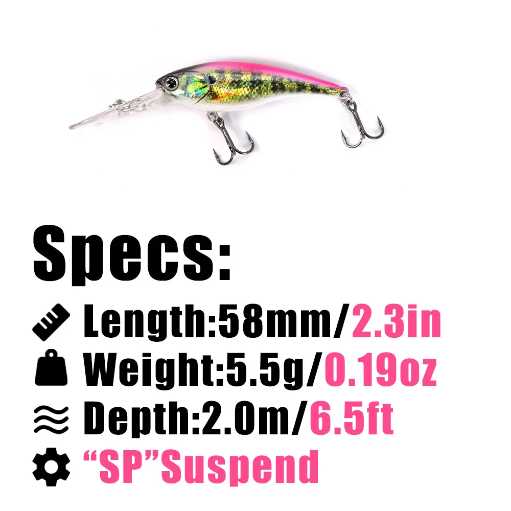 B&U Señuelos de pesca Minnow Suspend con sistema de fundición largo, cebo duro, Wobblers, Swimbait 58 mm Impresión 3D - imagen 4