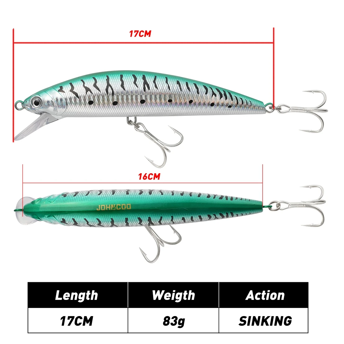 Johncoo-señuelo de pesca de pececillo de hundimiento pesado, 17cm, 83g, Wobbler de fundición larga, cebo duro Artificial para lubina, señuelo de pesca de agua salada - imagen 2