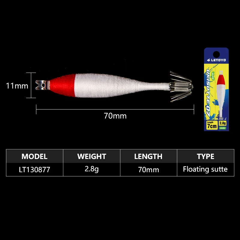LETOYO-plantilla de calamar flotante de seda y algodón UV luminosa, anzuelo atado a mano, cebo artificial para webfoot, pulpo, sepia, señuelo de pesca de mar - imagen 2