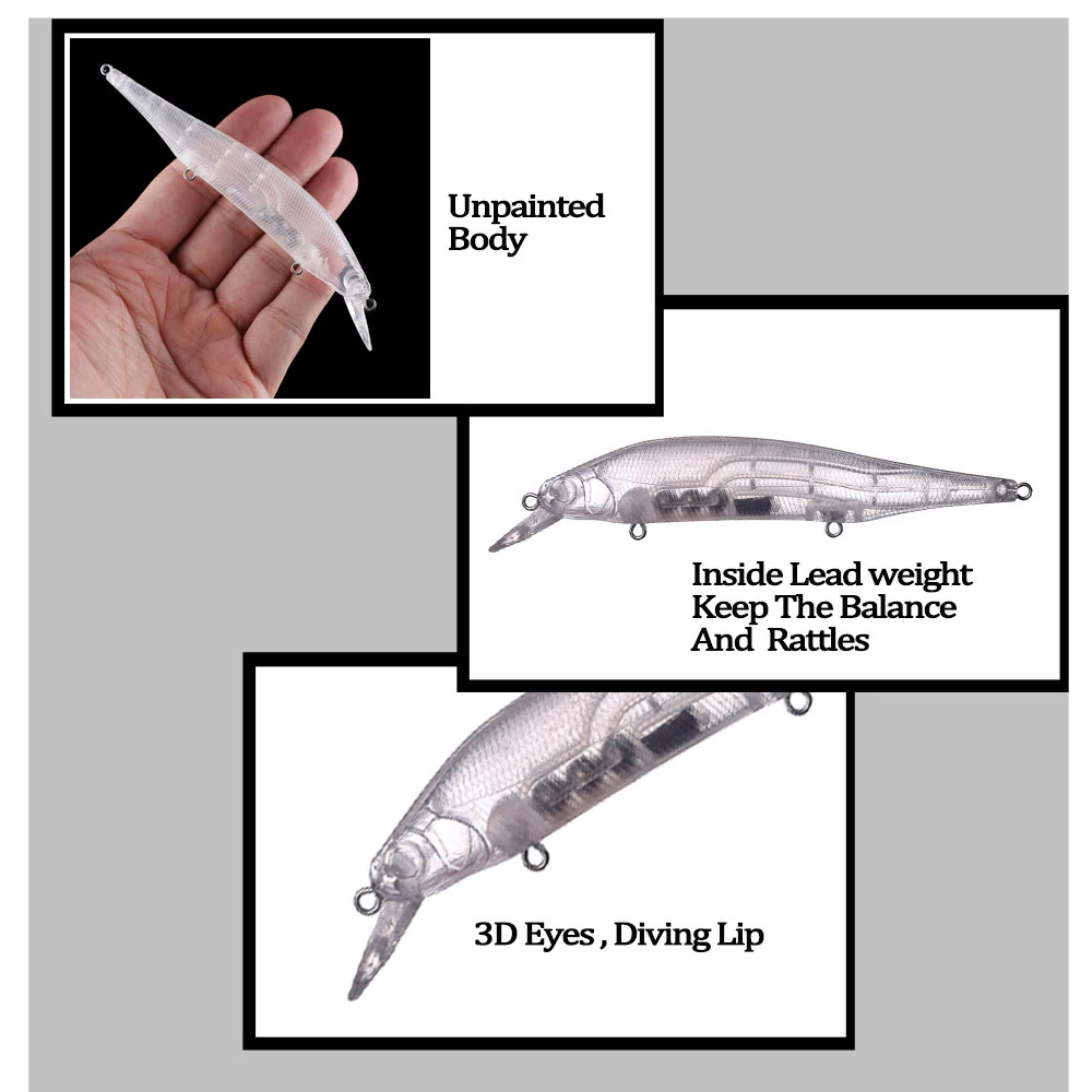 Chan'sHuang, 20 piezas, cebo transparente en blanco sin pintar, 13cm, 13,7g, sonajeros flotantes, pececillo, bricolaje, hecho a mano, aparejos de señuelo de pesca Artificial - imagen 5