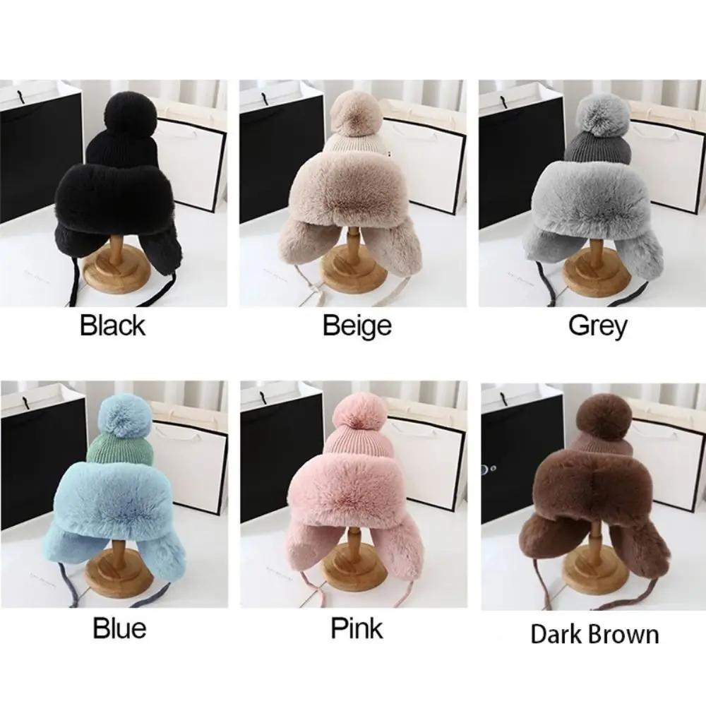 Gorro con orejeras cálido para invierno, gorro de cazador de piel sintética tejido, gorro grueso con protección para los oídos de Color sólido, regalo de invierno al aire libre para mujer - imagen 5