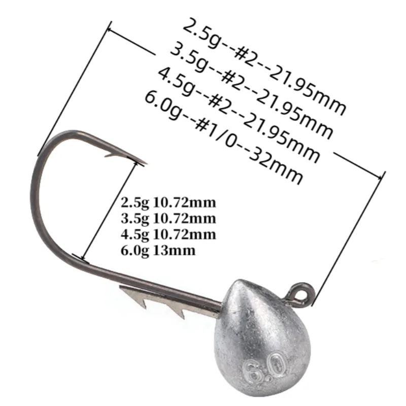 20 piezas 2,5g 3,5g 4,5g 6g anzuelo de cabeza de anzuelo de pesca para cebo de señuelo suave de gusano, anzuelos de pesca de jigging con manivela de cabeza redonda - imagen 3