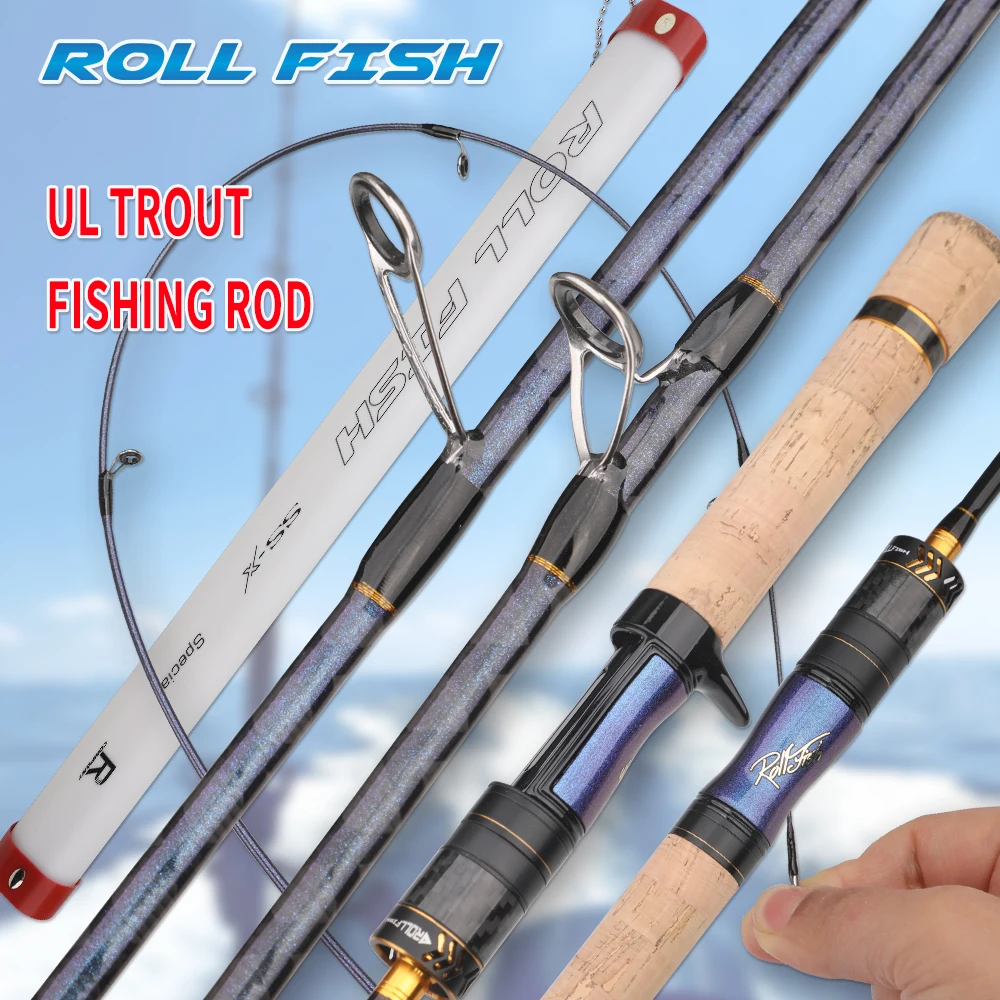 ROLLFISH UL-caña de pescar de trucha súper suave, caña de pescar de agua dulce de fundición giratoria de fibra de carbono, acción rápida de 1,68-1,98 m + bolsa de varilla - imagen 2